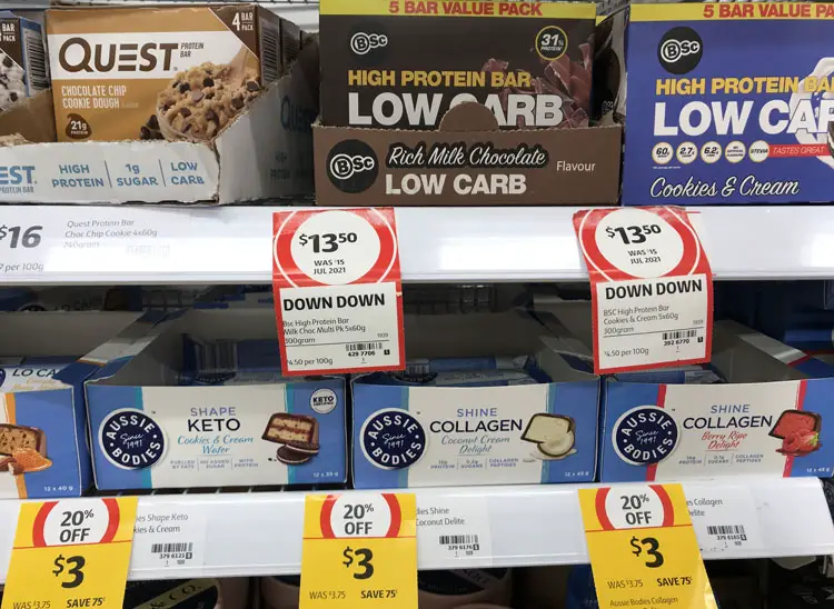 Cheap protein bars available from Coles.