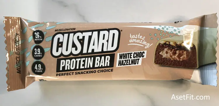 Muscle Nation custard protein bar white choc hazelnut