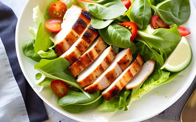 High protein salad with turkey slices