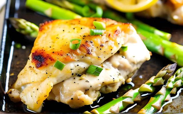 Baked Lemon Pepper Chicken Thighs with Asparagus