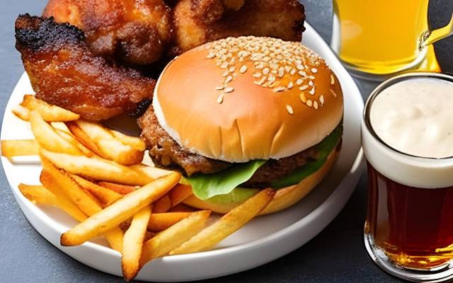 Bad habits for weight loss. Burger and chips