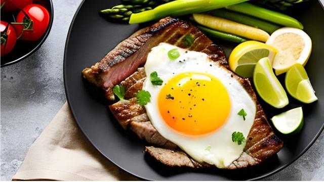 High Protein Dinners with Eggs. Steak and eggs